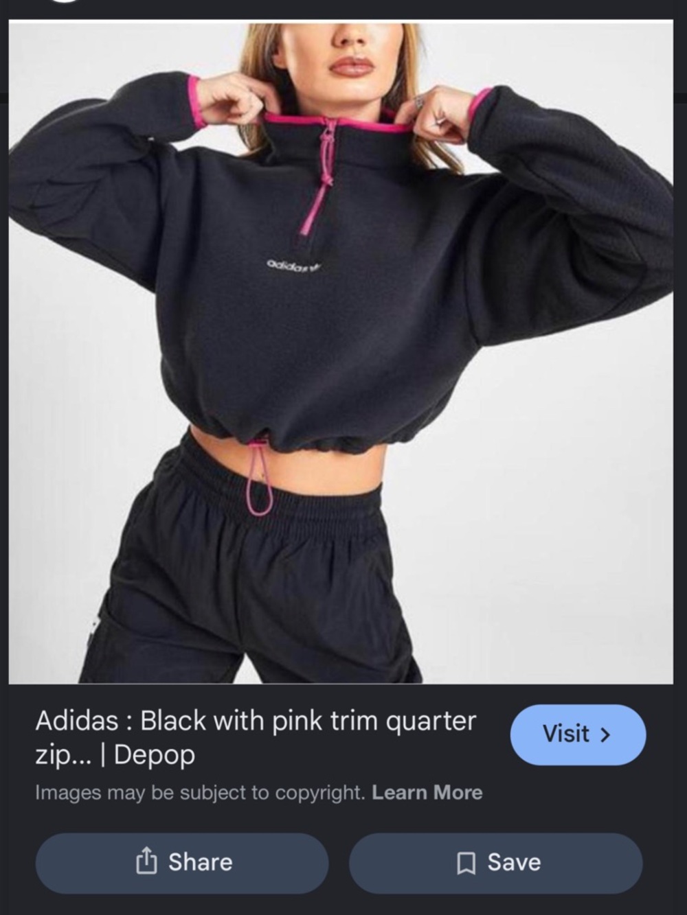 Adidas Black cropped Jacket sweater with Bright Pink Trim XS
